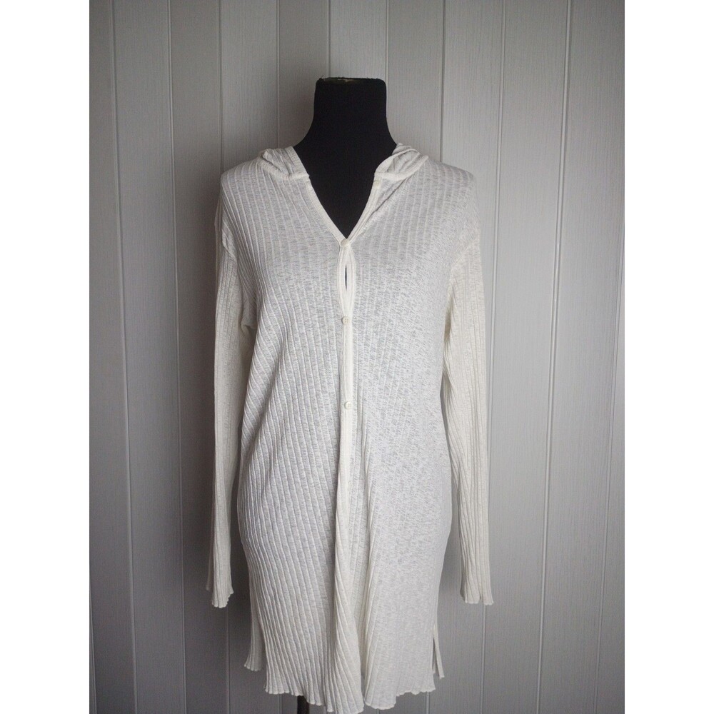 Tropical Escape White Hooded Henley Hoodie Long Sleeve Button Front L/G